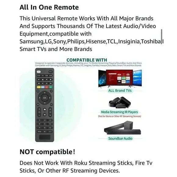 Universal Remote Control for Samsung, Sony, LG, Hisense Smart TV’s & More Brands - Picture 6 of 7
